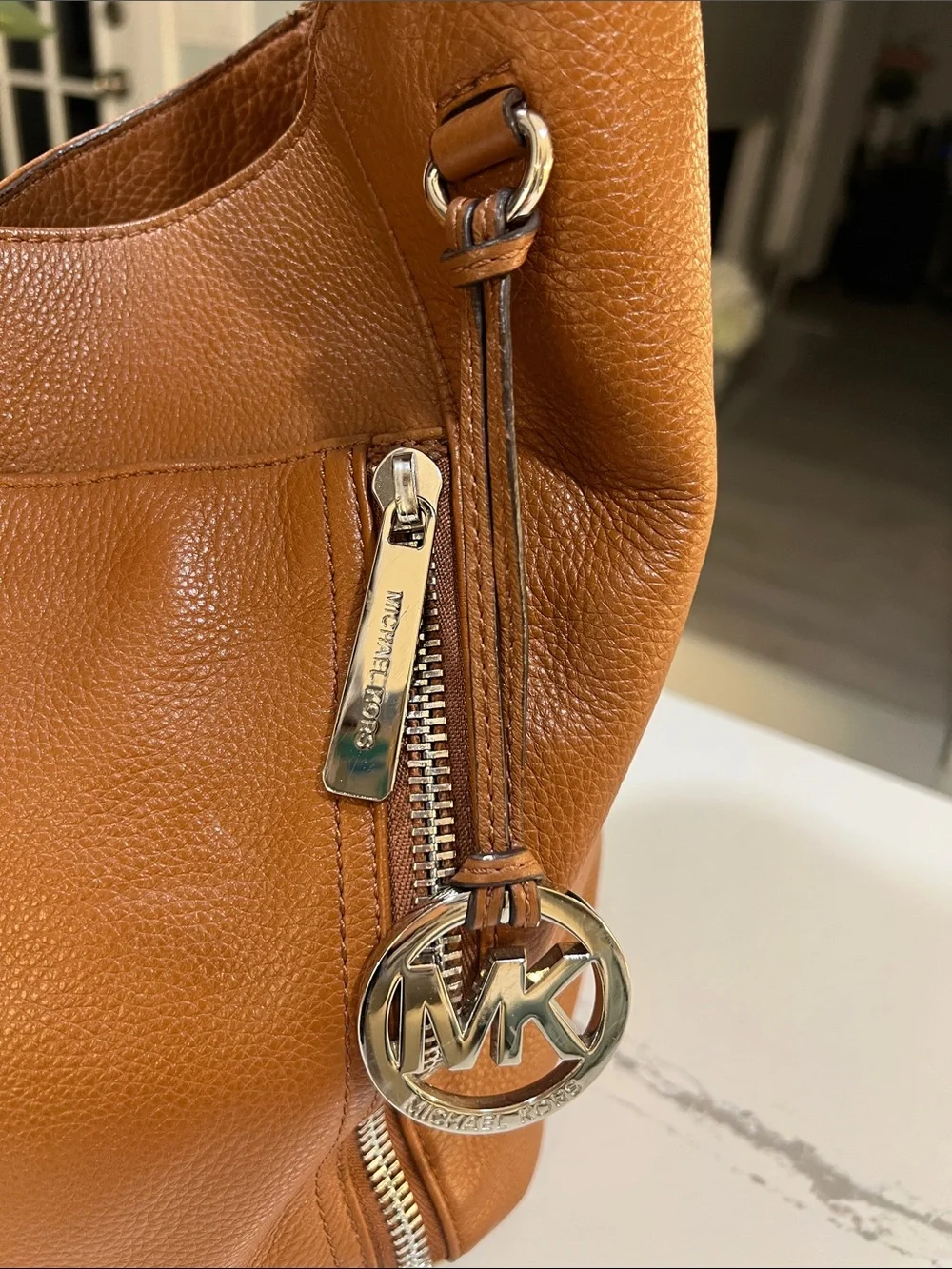 Michael Kors Cognac Leather Shoulder Hobo Bag Luggage Tan